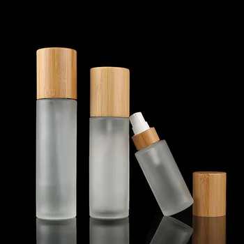 Bambusa kosmētikas smaržas 30ml pudele 50ml 100ml 120ml 150ml matēta stikla krēms spray losjons pudeli ar bambusa aerosola sūkņa uzmavas