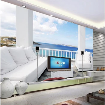 beibehang 3d stereoskopiskās ar skatu uz pludmali, gleznojumi Eiropā TELEVIZORA fona tapetes dzīvojamā istabā, guļamistabā sienas bezmaksas piegāde