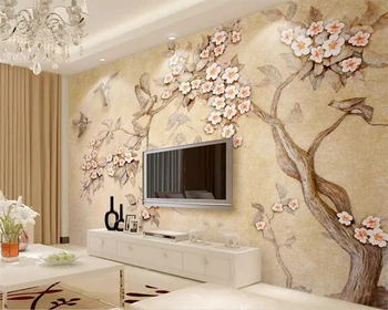 Beibehang Custom tapetes, 3d-trīsdimensiju iespiests krāsains grieztie ziedi, zari, putnu TV fona sienas 3d tapetes