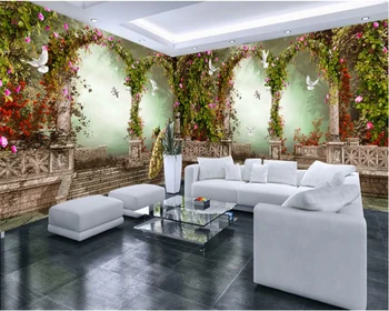 beibehang Fantasy skaistu tapešu arkas lielu kolonnas pastorālo ziedi pāva nams sienu gleznojumi papel de parede tapetes