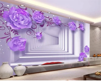 beibehang HD Fresco 3D Violeta Austrumu Elegantu Rožu Fonu Sienas papel de parede para channel foto tapetes papier peint behang