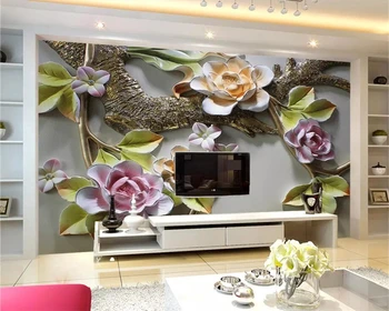Beibehang Mājas apdare, sienu tapetes, foto boutique 3D ziedi un putni reljefs TV fonā sienas gleznojums, 3d tapetes