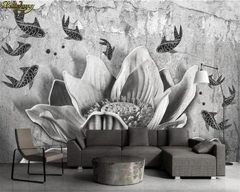 beibehang Pasūtījuma tapešu sienas 3D gofrēts lotus retro cementa TV dīvāns fona sienas papīri mājas dekoru parede 3d tapetes