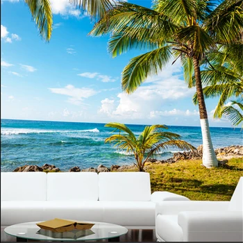 beibehang Tropisko palmu piejūras ainavu gleznojumi, kas dzīvo guļamistaba mūsdienu dārza istabu 3d, custom tapetes fona papel de parede