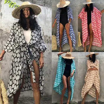 Bezmaksas Piegāde Karstā Pārdošanas 2023 Vasaras Fashionabl ir-Ir Pludmales Stila Kokvilnas Cover-Up ar Melnu Lapu Dizaina Jaka Sievietēm