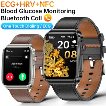 Bluetooth Zvanu Smart Skatīties Vīriešiem, EKG, Temperatūras Asins Glikozes AI Medicīnas Veselības Uzraudzības 1.85 collu Ekrāns Sieviešu Sporta Smartwatch
