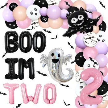 Boo Im Divas Halloween 2. Dzimšanas dienas svinības Rotājumi Meitene Rozā Boo Im Diviem Bat Spoku Skaits 2 Folijas gaisa Balons, 2 gadus Veca Meitene