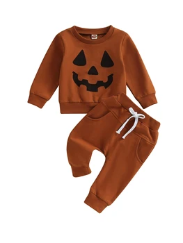 Burvīga Halloween tēmu Apģērbs Zīdainim Zēniem ar garām Piedurknēm Krekli Ķirbju sporta Krekls un Bikses - Ideāls Kritums un