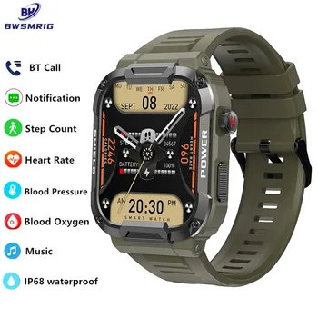 BWSMRIG Vīriešu Smart Skatīties Bluetooth Zvanu IP68 Ūdensnecaurlaidīga asinsspiediens, Sirdsdarbības, Miega Uzraudzības Āra Sporta Smartwatch Vīriešiem