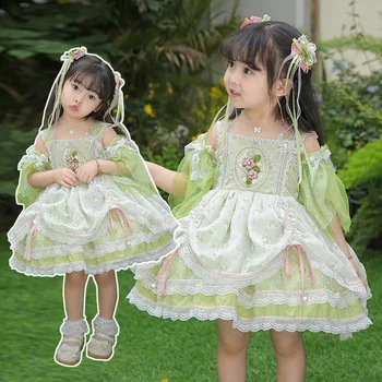 Bērniem Kleita Meitenēm Bērnu Lolita Birthday Party Saģērbt Baby Kāzu Kleita Princese Vestidos Vasaras Mežģīņu Tērpu Meitene Kleitas