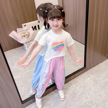 Bērnu Apģērbu Komplekts Toddler Meitenēm Patīk Varavīksnes Uzvalks 2023 Vasarā Jaunu 2-Gabals Forši Bērni Outwear