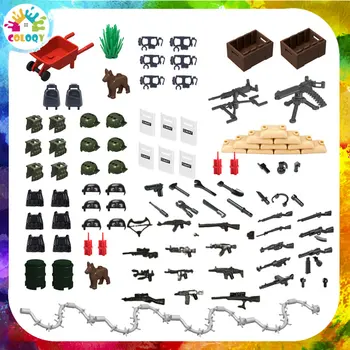 Bērnu rotaļu celtniecības bloku KM militāro karavīra ierocis iepakojuma akciju piedāvājumu lodziņā militāro sižetam pieskaņotu aksesuāru vairumtirdzniecības