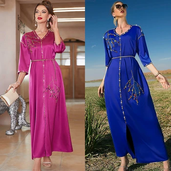 Caftan Elegants Satīna Marokas Abaya Dubaija Vakara Kleitas Sievietēm Turcija Islāma Musulmaņu Kleitu, Tērpu Femme Vestido Longo Ramadan