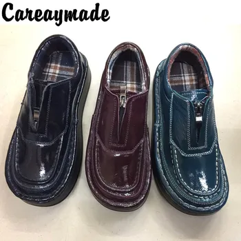 Careaymade-Jaunā augšējā slāņa Govs ādas ikdienas sieviešu kurpes ādas vienotā kurpes biezu zoli kurpes korejas modes šūšanas apavi