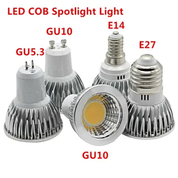 COB led prožektoru gaismā, 6W 9W 12W led lampa GU10/GU5.3/E27/E14 85-265V MR16 12V Cob led spuldze, silti balta, auksti balta spuldze led gaismas