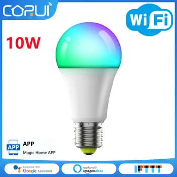 CoRui E27 WiFi Smart Spuldzes Bluetooth Tālvadības pults 10wRGB Krāsains Aptumšojami Bulb Timer Burvju Mājas Pro Alexa, Google Home Alise