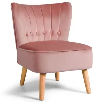 Costway Armless Akcents Krēsls Ar Šūtām Plūksnām Samta Atpūtas Krēsls Vienu Dīvāns Mīkstās Rozā