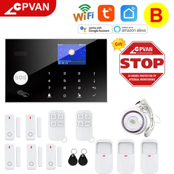 CPVAN Tuya Smart WIFI bezvadu GSM Drošības Signalizācijas Sistēmas Strādā Ar Alexa Mājas apsardzes pakalpojumi, Apsardzes signalizācijas Kustības Detektori, Durvju, Logu Sensors