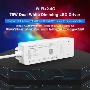 Dual White Dimming LED Driver Smart Aptumšojami Kontrolieris DC24V 75W Barošanas Adapteri 2.4 G WiFi APP Bezvadu Kontroles Ievade 220V