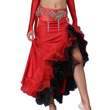 Dubultā Krāsas Sieviešu Dancewear Vēdera Deju Apģērbu Pilnu Apli Garš Viduklis Maxi Svārki Pusē Sadalīt Burbulis Svārki Vēdera Deju Svārki