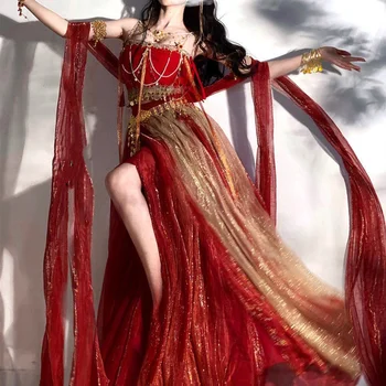 Dunhuang Feitian Seno Ķīniešu Stila Eksotisko Hanfu Sievietes Ir Elegants, Cēls Burvīgs Indiešu Deju Tērpu Foto Fotografēšanas Uzvalks