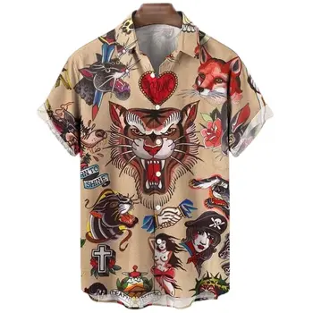 Dzīvnieku Elementiem, Drukas Krekli Vīriešiem 3D Tiger Grafiskais T Krekli Streetwear Modes Tendence Īsām Piedurknēm Vīriešu Vienu-Krūšu Krekls