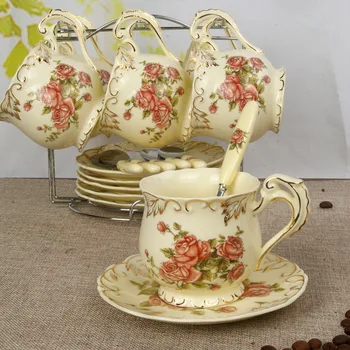 Eiropas Klasiskā Tiesa Keramikas Kafijas Tasi Tējas Komplekts Modes Dāvanu Krāsas Zelta krūzes