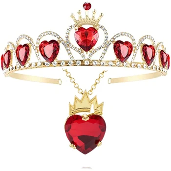 Evie Royal Red Sirds Kaklarota Tiara Pēcteči Sarkana Sirds Kroņa Dārglietas Set Queen of Hearts Eive Kostīms meitenēm Pusaudžu Halloween