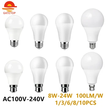 Factory direct LED spuldzes pilnu spriegumu AC120V AC230V 8W-24W E27 B22 augstas lūmeni bez mirgošanas 3000K/4000/6000K silti balta gaisma