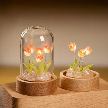 Gudrs Tulip Nakts Gaisma LED Simulācijas Tulpju Ziedu Galda Lampa DIY Materiālu Pakete ar Bateriju Darbināmas Gultas Gaismas Mājas Rotājumu