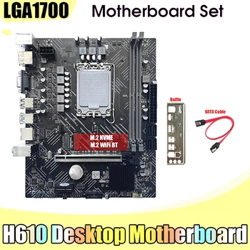 H610 Mātesplati+SATA Kabelis+Deflektors LGA1700 DDR4 Gigabit LAN 2X32GB Par G6900 G7400 I3 12100 I5 12500 12 CPU