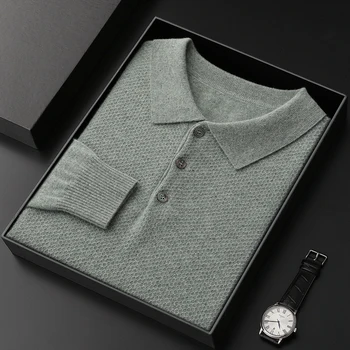 High-end POLO apkakli, trikotāžas krekls kašmira svīteris vaļīgi biznesa gadījuma vīrieši ir 100% tīra džemperis rudenī un ziemā, jaunu stilu