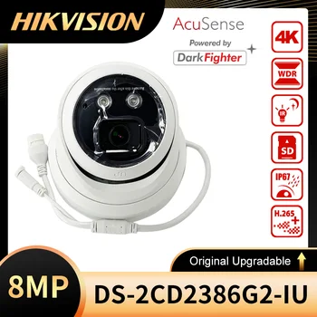 Hikvision Acusense 8MP DS-2CD2386G2-SV POE IP Kameras 4K Iebūvēts Mikrofons Drošības Aizsardzība SD Kartes Slots H. 265 Seju Atpazīšana Āra