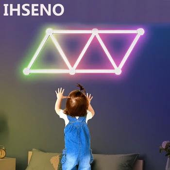 IHSENO Tuya Smart Līmēšana RGB LED Nakts Gaisma DIY Istabas Sienas Rotā Atmosfēru Lampas LED Creative Skaņas Uztveršanas Kvantu Gaismas