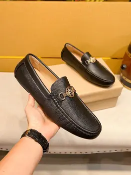 Itālija Dizainers luksusa Vīriešu modes Dzīvoklis apavi mokasīni atpūtas Īstas ādas Ikdienas kleita, kurpes Braukšanas kurpes