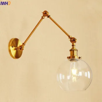 IWHD Stikla Bumbu Retro Vintage Sienas Gaismas Ķermeņi Zelta Bēniņi Rūpniecības Edison Mājas Apgaismojums Regulējams Ilgi Roku Sienas Lampas