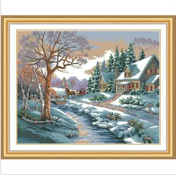 Izšuvumi Pakete, Augstākās Kvalitātes Cross Stitch Komplekti Bezmaksas Piegāde Ziemā Sniega Dekorācijas Salona Koka Sky Ziedu