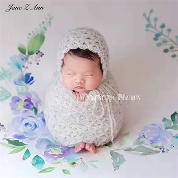 Jane Z Ann Jaundzimušo bērnu roku tamborētas, daudzfunkcionālās foto aksesuārus, ziedus, ietin auduma guļammaiss +cepure basekt pildījumu