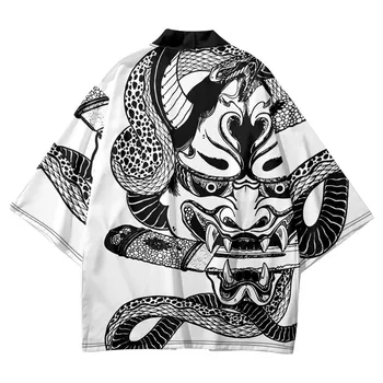 Japāņu Cosplay Kimono Streetwear Čūska Dēmons Drukāt Haori Modes Vīriešu un Sieviešu Jaciņa Beach Yukata Āzijas Apģērbu Lielajam 6XL