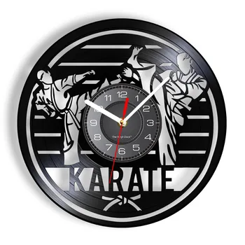 Japāņu Cīņas Mākslas Karatē Retro Gramofona Ieraksts Sienas Pulkstenis Karateka Mājas Dekoru, Kas Cīnās Kaujas Mākslas Klusums Kvarca Sienas Skatīties