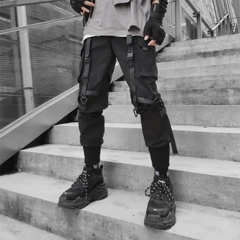 Japāņu Streetwear Bikses Vīriešu Harajuku Fashion Militāro Multi Kabatas Kravas Bikses Vīriešu Skriešanas Hip Hop Harēma Bikses