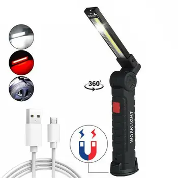 Jaunas Magnētiskās LED Lukturīti, USB Uzlādējams Darba Inspekcijas Gaismas 5 Režīmi Lāpu COB Lanterna iekarināšanas Āķis Lampa Ar USB Kabeli
