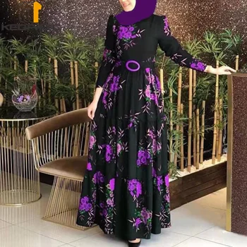 Jauno Musulmaņu Sievietēm, Dubaija Abaya Gara Kleita Kaftan Islāms, Arābu Vintage Ziedu Drukāt Zaudēt Kleitas, Drēbes, Tuvajos Austrumos Eid Apģērbi