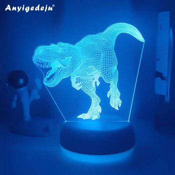 Jaunu 7Color Dinozauru 3D LED Nakts Apgaismojums, Karikatūra Modes Tālvadības Galda Galda Lampa Bērniem Ziemassvētku un Dzimšanas dienas Dāvana Bērnu Rotaļlietas