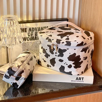 Jaunu Pu kosmētikas soma govs modelis portatīvo Kosmētikas Soma piena Ceļa modelis kosmētikas soma