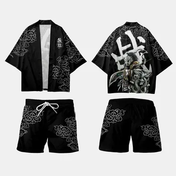 Jaunums divdaļīgs Kostīms Japāņu Jaciņa Cosplay Ķīniešu Stila Cīņas Drukāt Yukata Kimono Bikses, Komplekti Raibs Āzijas Tradicionālo