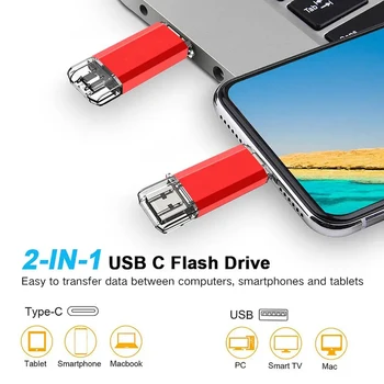 JAUNĀ Tipa C 2 in 1 OTG 64GB, 128GB Pendrive ātrgaitas USB Flash Drive OTG Pen Drive 64GB, 128GB 2 in 1 C Tipa OTG USB Flash Drive