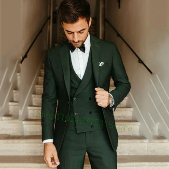 Jaunāko Dizainu Kāzu Uzvalki Vīriešiem 3 Gabali Slim Fit Elegants Formālas Biznesa Līgavaiņa Vīriešu Uzvalki Set De Trajes Hombre
