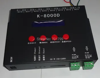 K-8000D;8ports(512pixels*8)DMX SD kartes pikseļu kontrolieris;atbalsta standarta dmx512 chip/DMX512AP-N/WS2821A;adrese rakstnieks funkcija