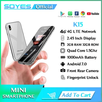 K15 Super Mini Viedtālruni 4G LTE Android 7.0 2 GB RAM, 32 GB ROM 2.45